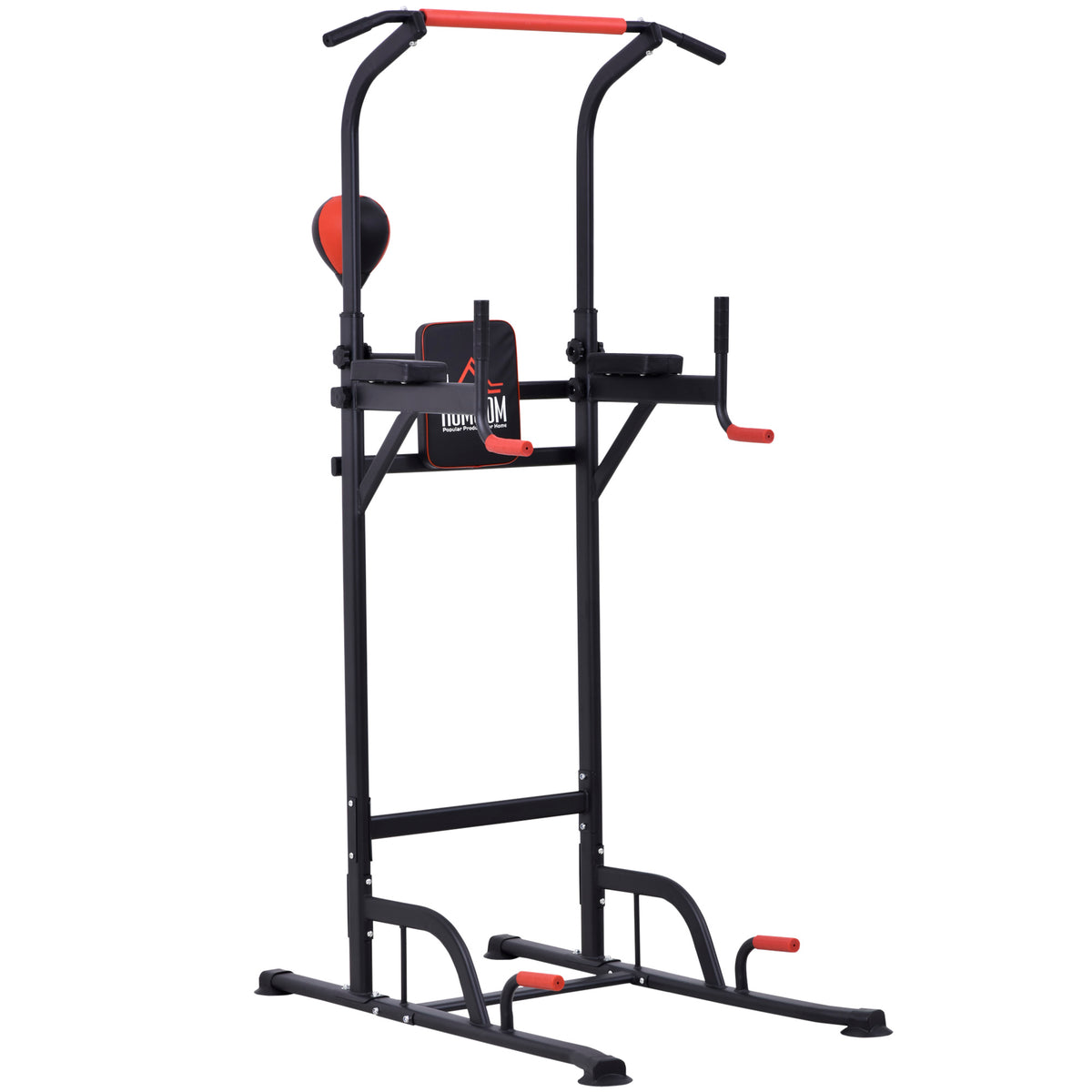 HOMCOM Klimmzugstation Multifunktionales Muskeltraining Punching Ball Roman Chair mit höhenverstellbarem Stahl Schwarz Rot