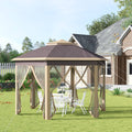 Outsunny 13'x11' Pop Up Gazebo, Double Roof Canopy Tent with Zippered Mesh Sidewalls, Height Adjustable and Carrying Bag - Beige
