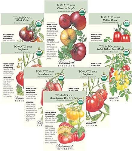 Botanical Interests Tomato Lovers Organic Seed Collection - 8 Packets with Gift