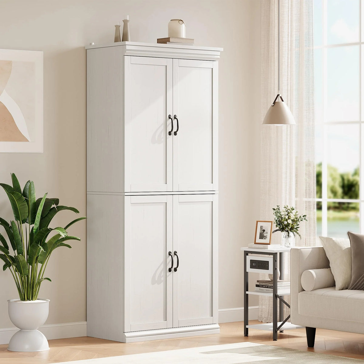 Dsstyles Pantry Cabinet, Freestanding Kitchen Pantry Storage Cabinet, 70" Cupboard, Tall Storage Cabinet with Doors and Adjustable Shelves, for Bathroom, Dining Room, Living Room, Antique White/Gray