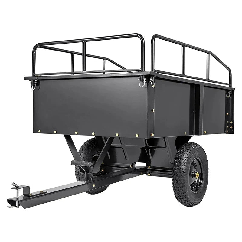 Heavy Duty ATV Trailer Steel Dump Cart, 750-Pound 15 Cubic Feet, Garden Utility Trailer with Removable Sides for Riding L