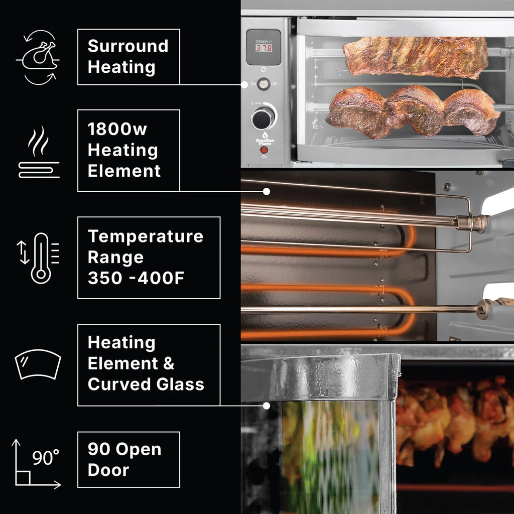 Brazilian Flame 2 - Skewer Brazilian Rotisserie Electric Grill in Red