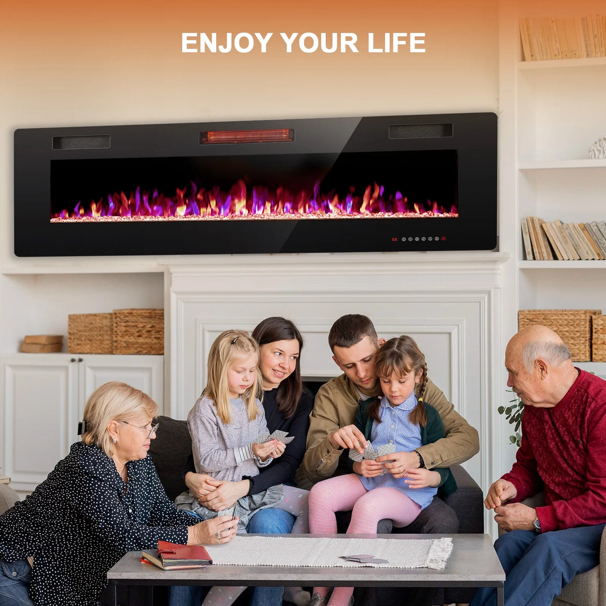KISSAIR 60 Indoor Electric Fireplace Ultra Thin Fireplace, Wall Mounted Recessed Fireplace with Multiple Colors