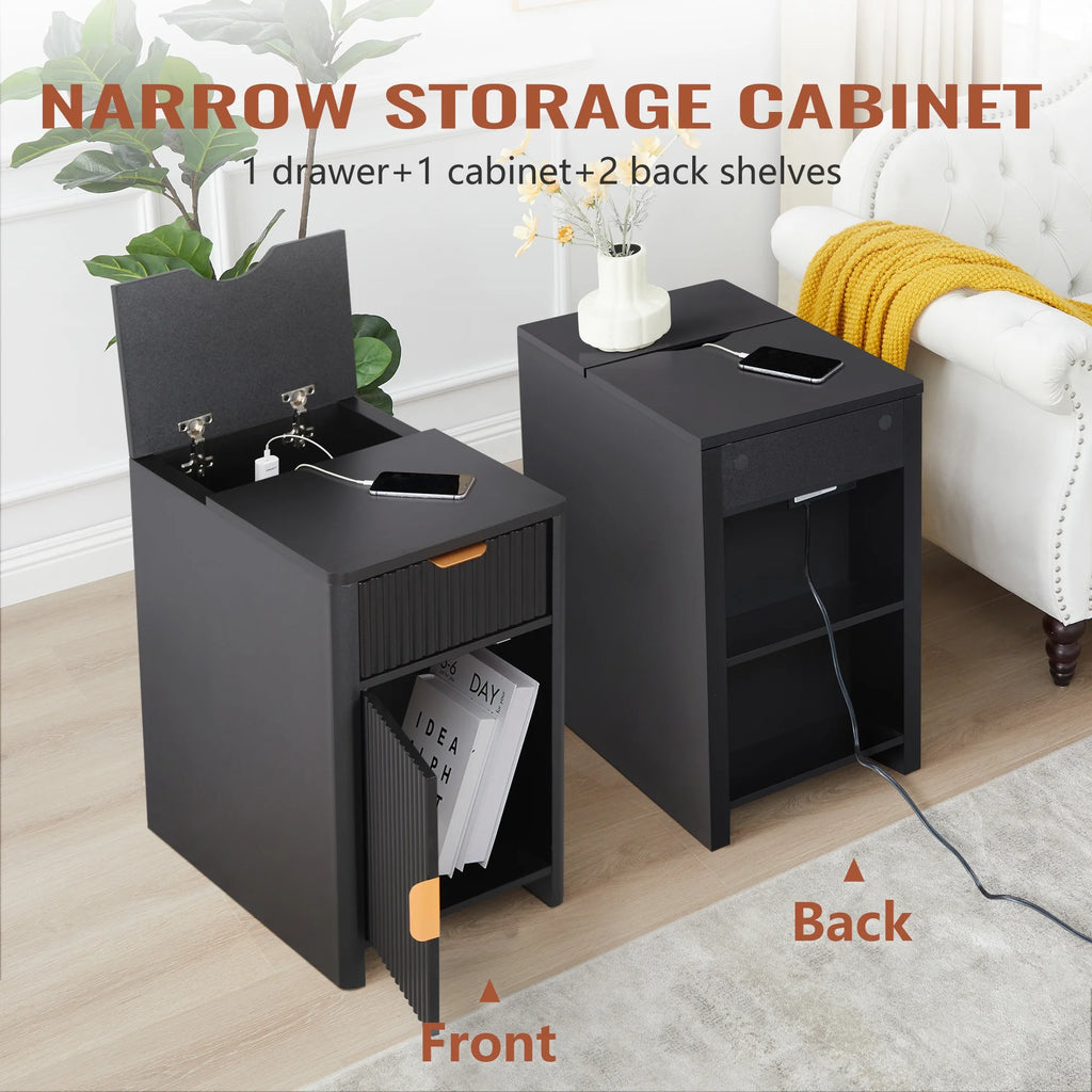 YOCWO Fluted Nightstand for Bedroom Set of 2, Wood Bedside Table Set of 2 with Drawers, Black