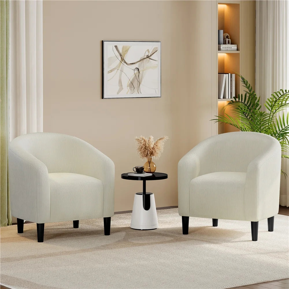 Yaheetech Upholstered Club Chair Accent Barrel Chair, Ivory