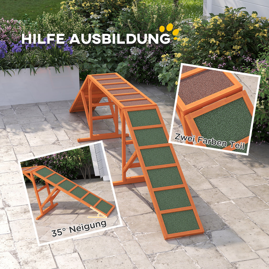 PawHut Agility Hunderampe, Parcours, rutschfest, wetterfest, Holz, 325 x 55 x 69 cm, Orange
