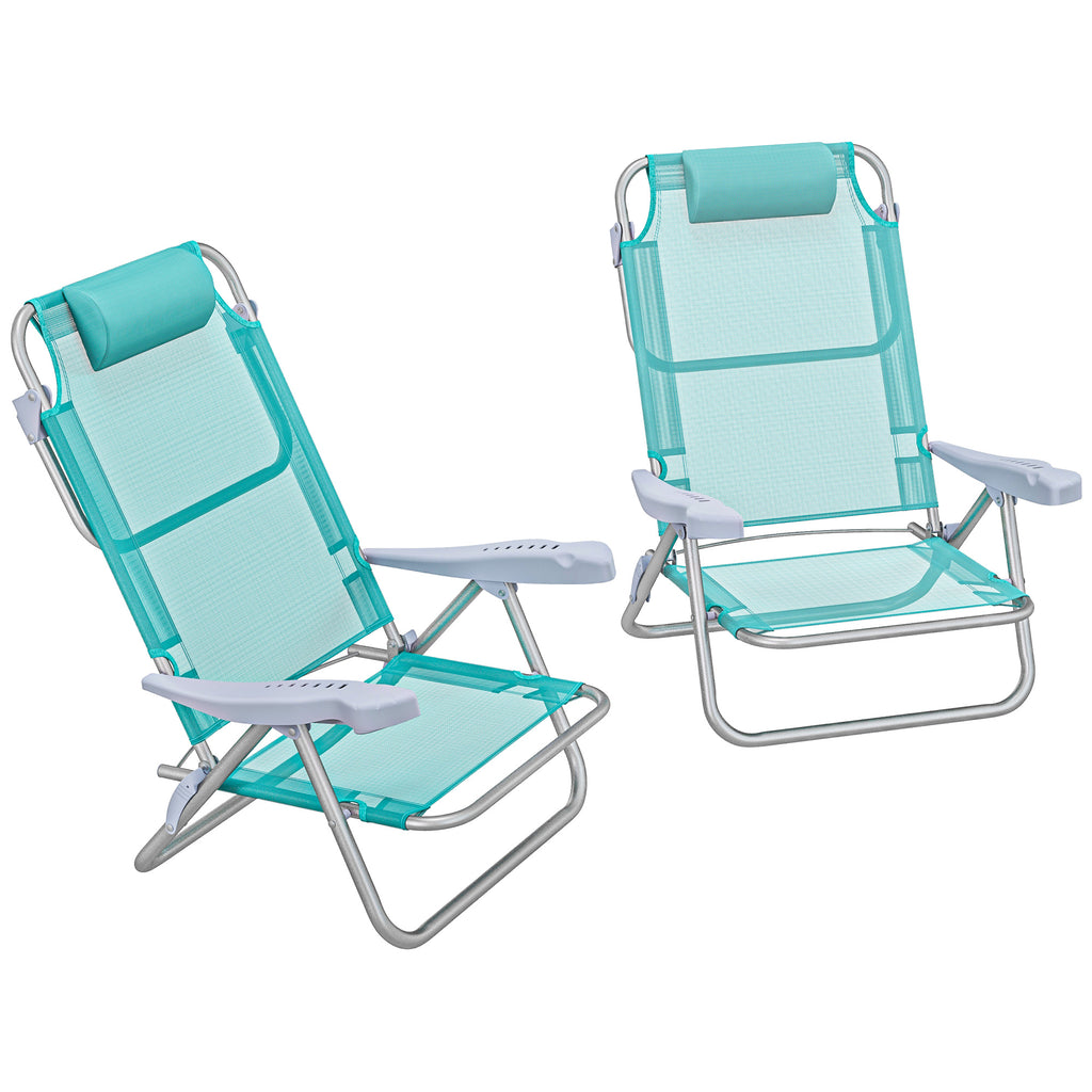 Outsunny Set aus 2 klappbaren Gartenstühlen tragbarer Angelsessel Campingstuhl mit verstellbarer Kopfstütze und 6-fach verstellbarer Rückenlehne