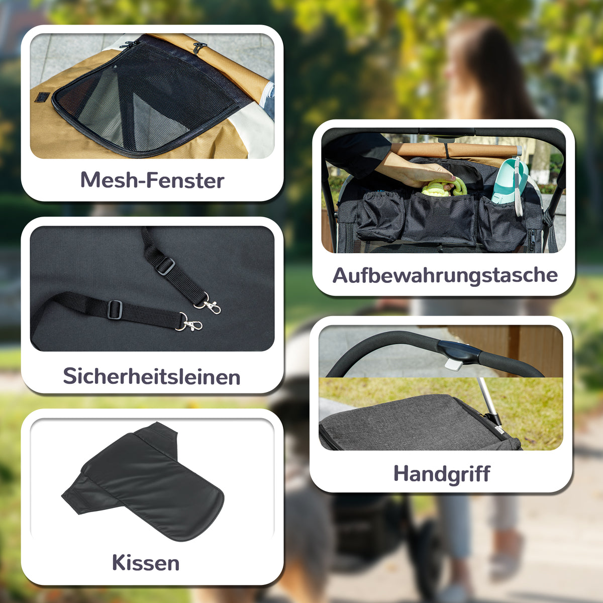PawHut Hundewagen, Faltbarer Hundebuggy für große Hunde, Haustierwagen mit 4 Rädern, Sicherheitsleinen, Bremsen, Braun