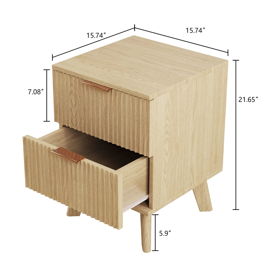 YOCWO Fluted Nightstand for Bedroom Set of 2, Wood Bedside Table Set of 2 with Drawers, Black