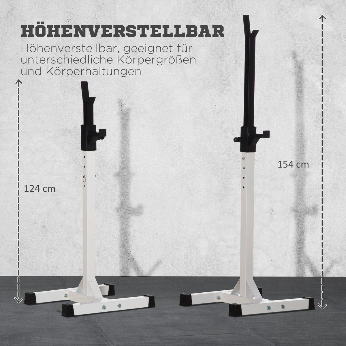 HOMCOM Hantelständer, 2er-Set, bis 150 kg belastbar, höhenverstellbar, Stahl, weiß+schwarz, 52 x 48 x 160 cm