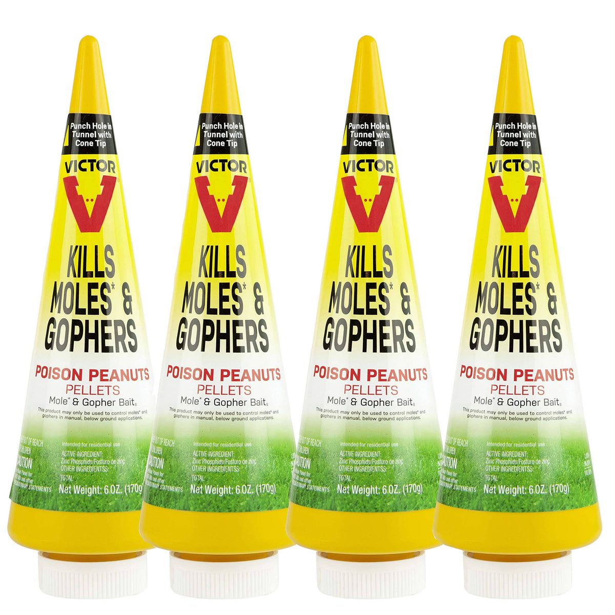 Victor M6006 Outdoor Mole & Gopher Poison Peanuts - Mole and Gopher Bait Killer - 4 Pack
