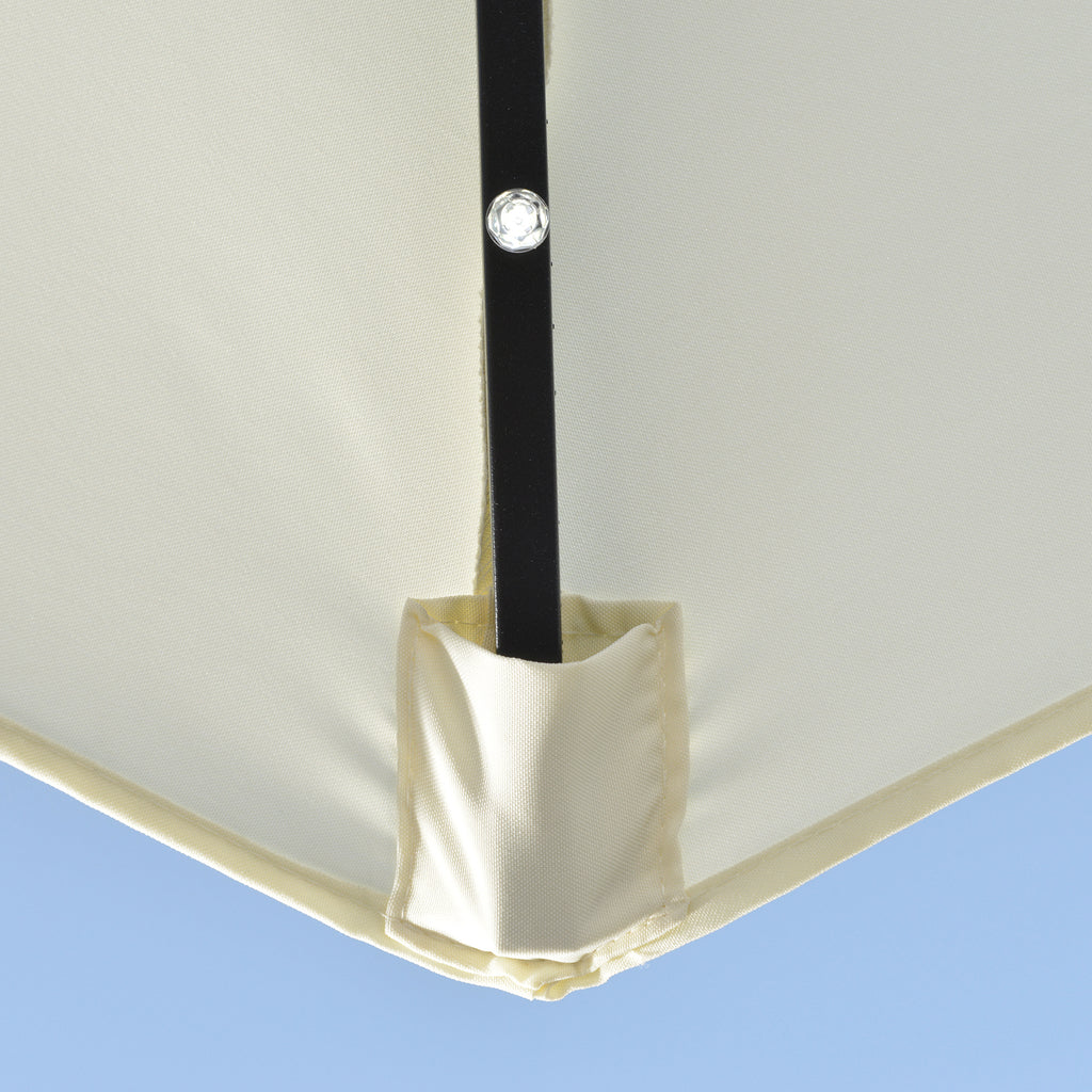 Outsunny Sonnenschirm, Terrassenschirm, halbrund, mit Solarpaneel, 20 LEDs, Handkurbel, beige, 2,70 x 1,35 x 2,40 m