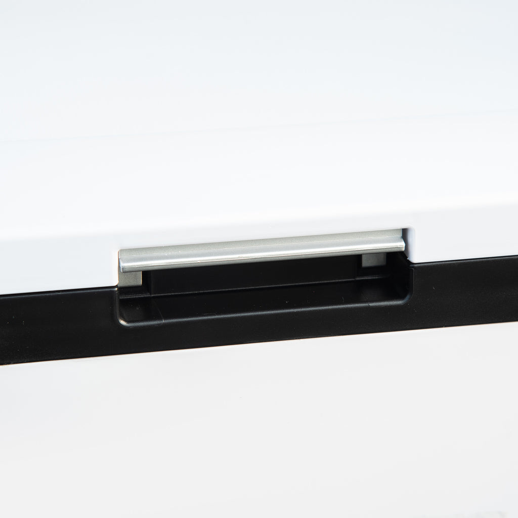 Outsunny Elektrische tragbare Kühlbox 25L 12/24V bis -20℃ Kompressor-Kühlschrank und -Gefrierschrank für Auto mit LED-Licht und klappbaren Griffen Niedriger Energieverbrauch für Zuhause Camping 58,5x33,5x35,2 cm Weiß