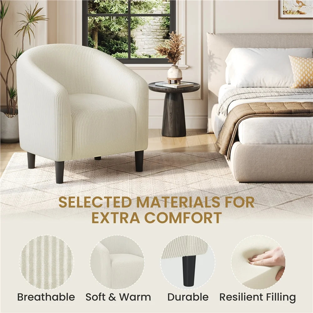 Yaheetech Upholstered Club Chair Accent Barrel Chair, Ivory