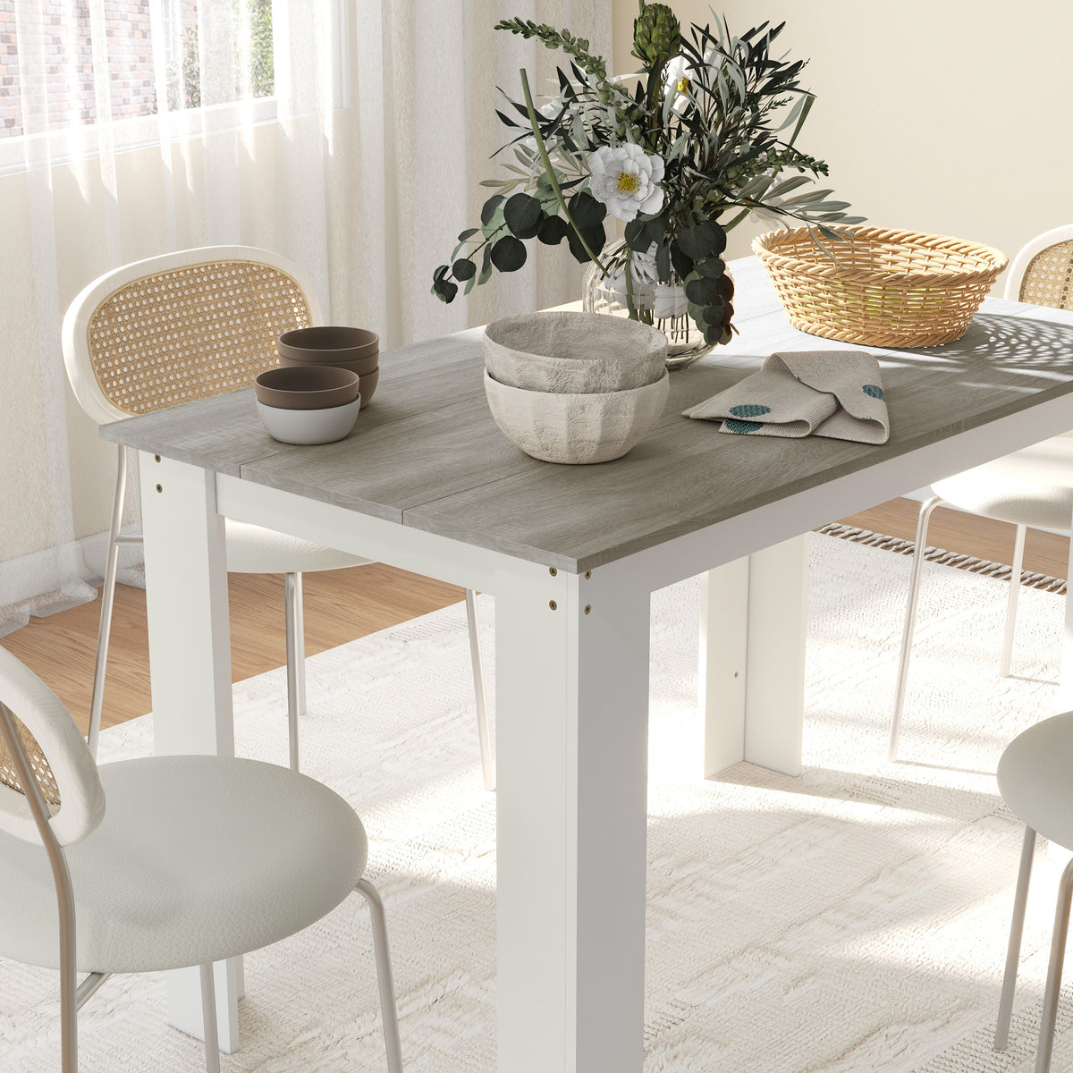 HOMCOM Moderner Esstisch aus Holz für 4-6 Personen, 120x69x75cm, Grau und Weiß