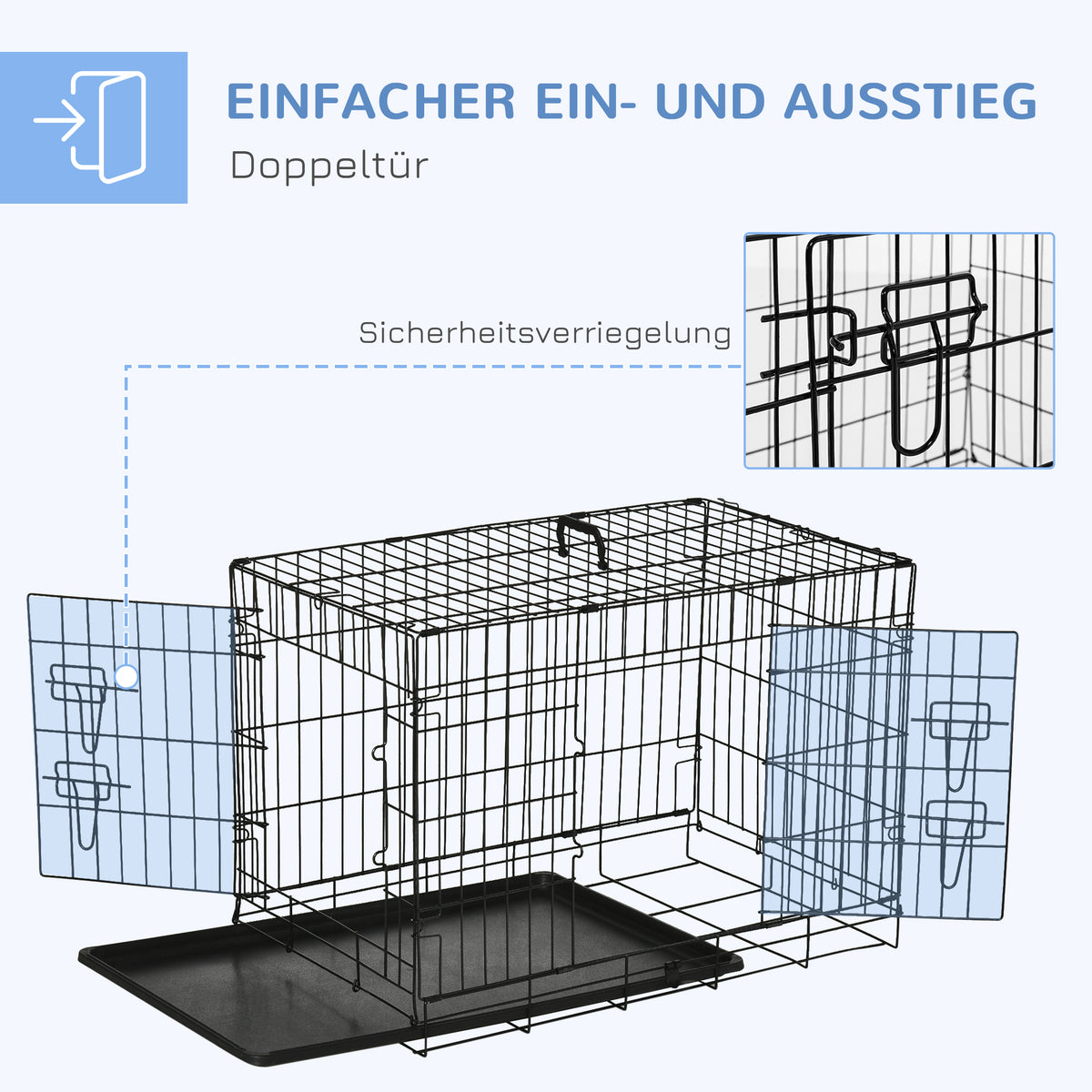 PawHut Hundekäfig, Transportkäfig, Drahtkäfig, herausnehmbare Bodenwanne, Schwarz