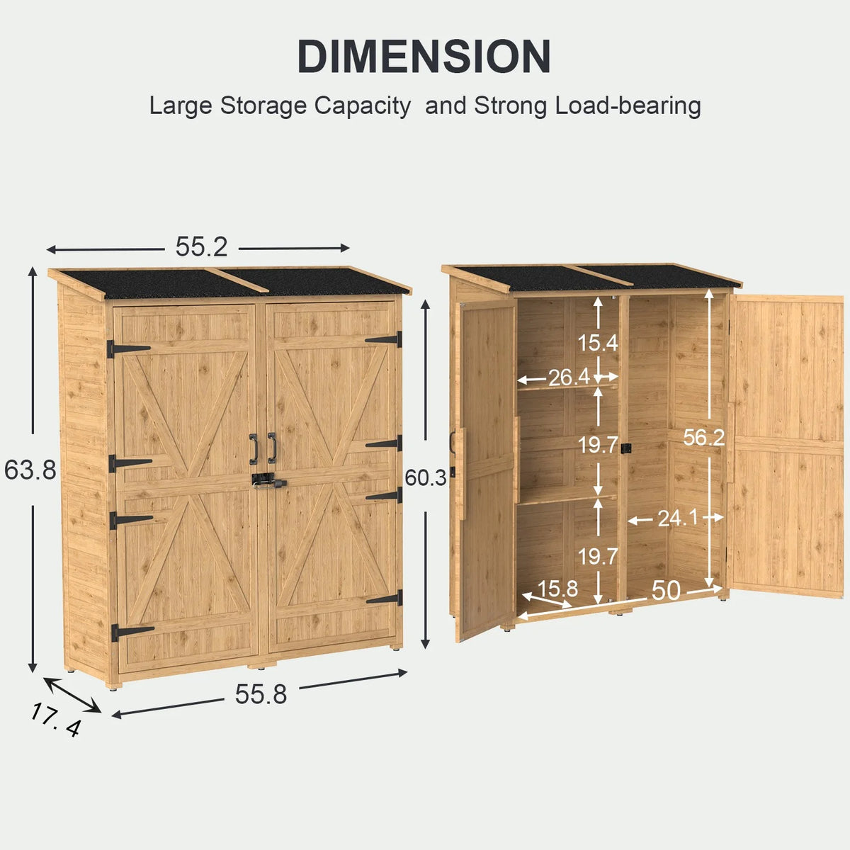 Aiho 55 Wide Outdoor Storage Shed with Lockable Double Doors - Weather - Resistant Garden Shed for Patio, Backyard & Lawn, Gray
