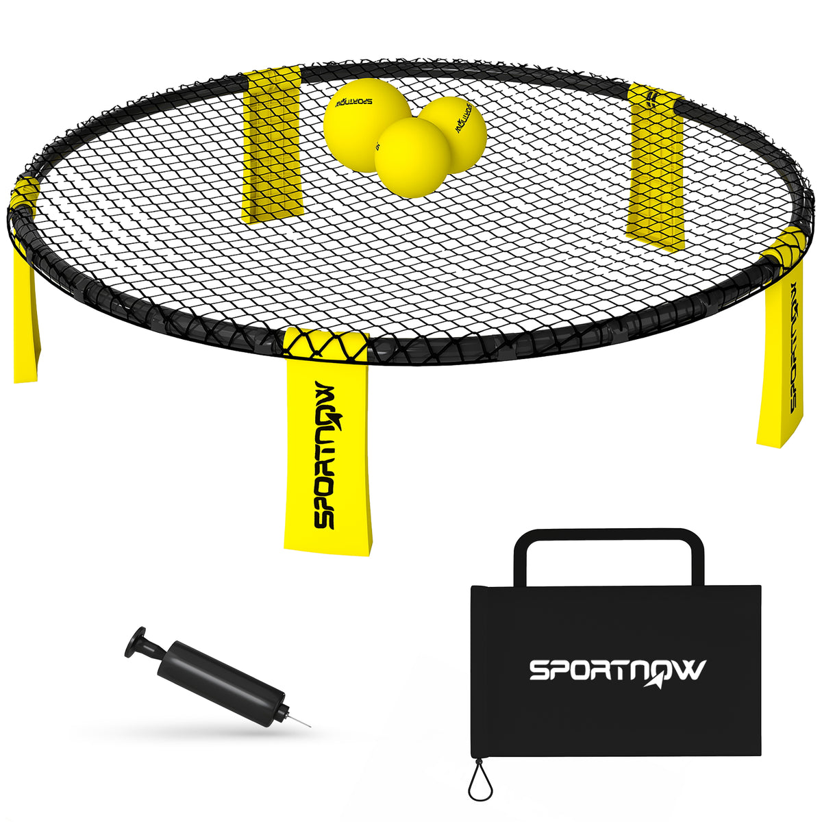 SPORTNOW Roundnet Set Spieleset mit Spielnetz 3 Bällen Tragetasche Ballpumpe Spikeball Set Ø92 x 20 cm Gelb