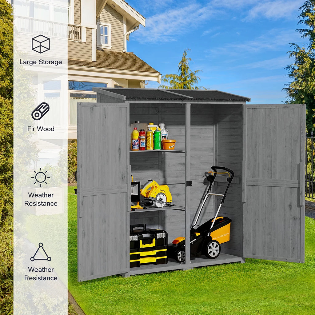 Aiho 55 Wide Outdoor Storage Shed with Lockable Double Doors - Weather - Resistant Garden Shed for Patio, Backyard & Lawn, Gray
