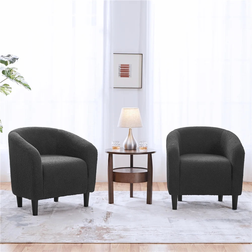Yaheetech Upholstered Club Chair Accent Barrel Chair, Ivory