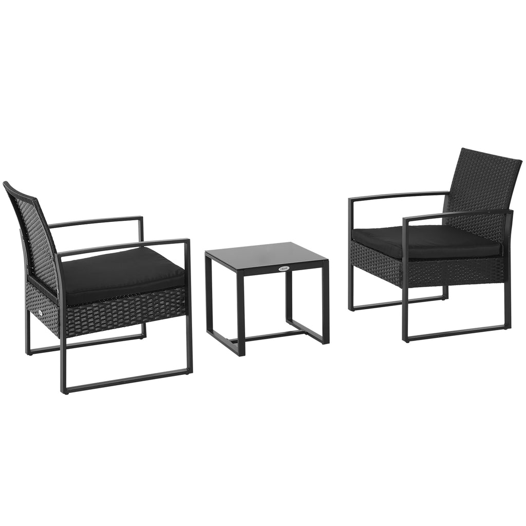 Outsunny Polyrattan Gartenset für 2 Personen Balkonmöbel Set mit Kissen Schwarz