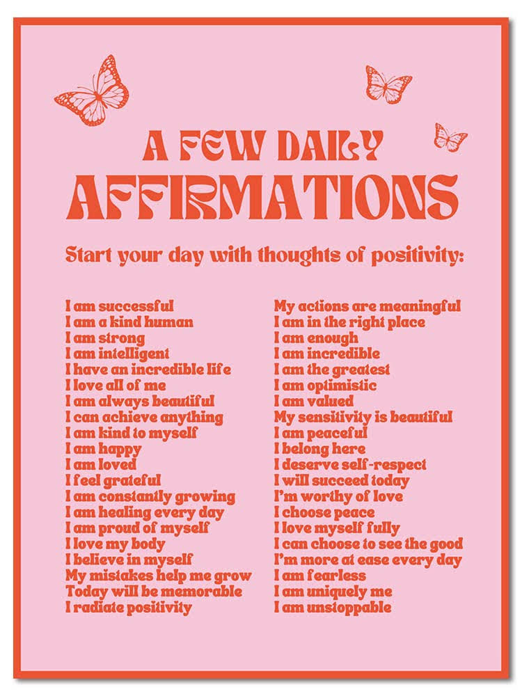 Lianxiaw Daily Affirmations Pink Posters for Room Aesthetic,Trendy Prints Positive Wall Deco Vintage Red Butterfly poster.(12x16in Unframed)