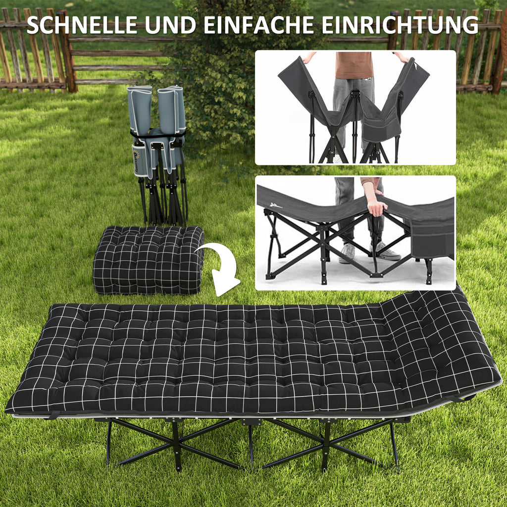 Outsunny Klappbares Campingbett, Feldbett mit Matratze, ergonomisch, Metallrahmen, Schwarz