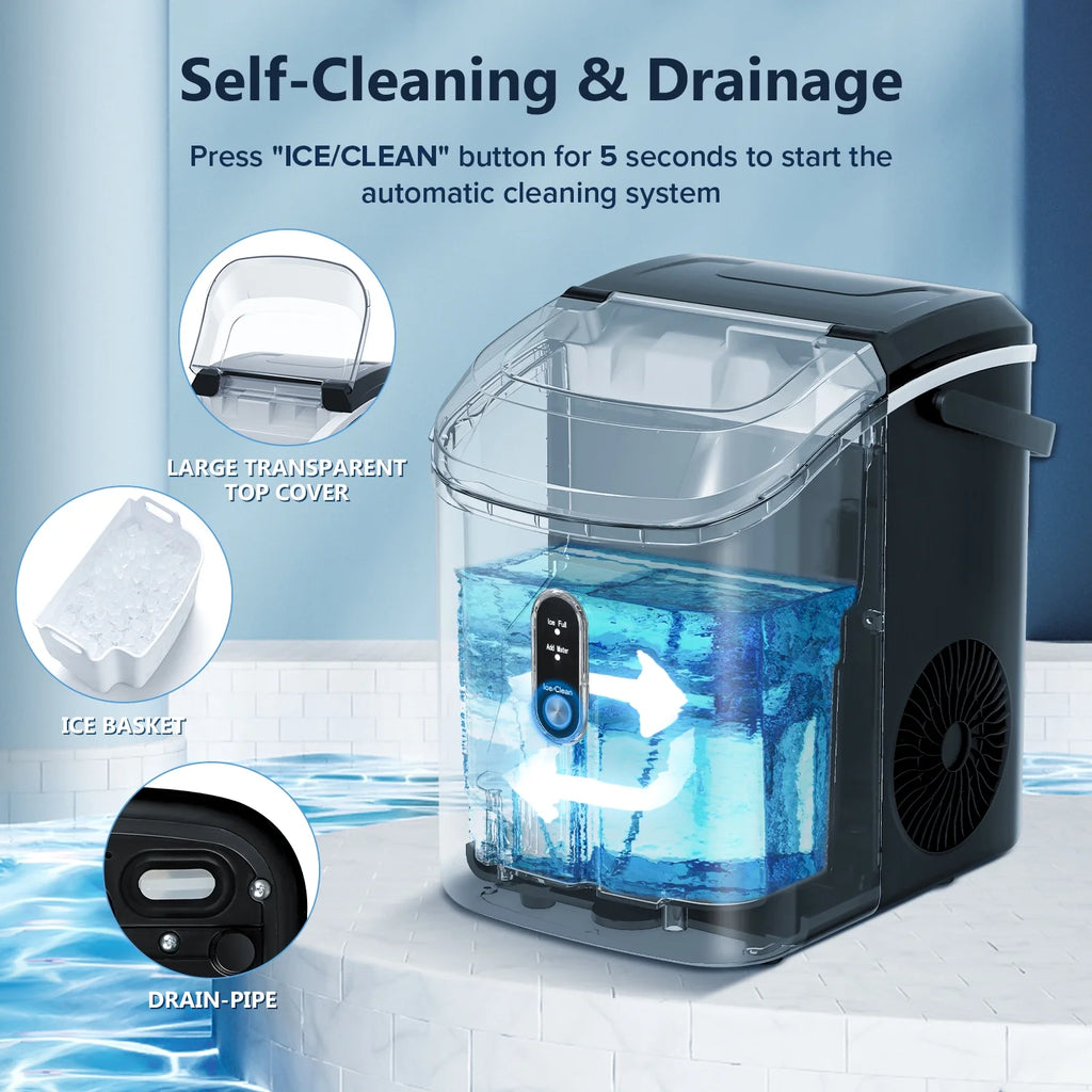 Auseo Nugget Ice Maker Countertop, Ready in 6 Mins, 35 lb Each Day with Self - Cleaning, Portable Sonic Ice Machine for Home/Office/Bar, Black
