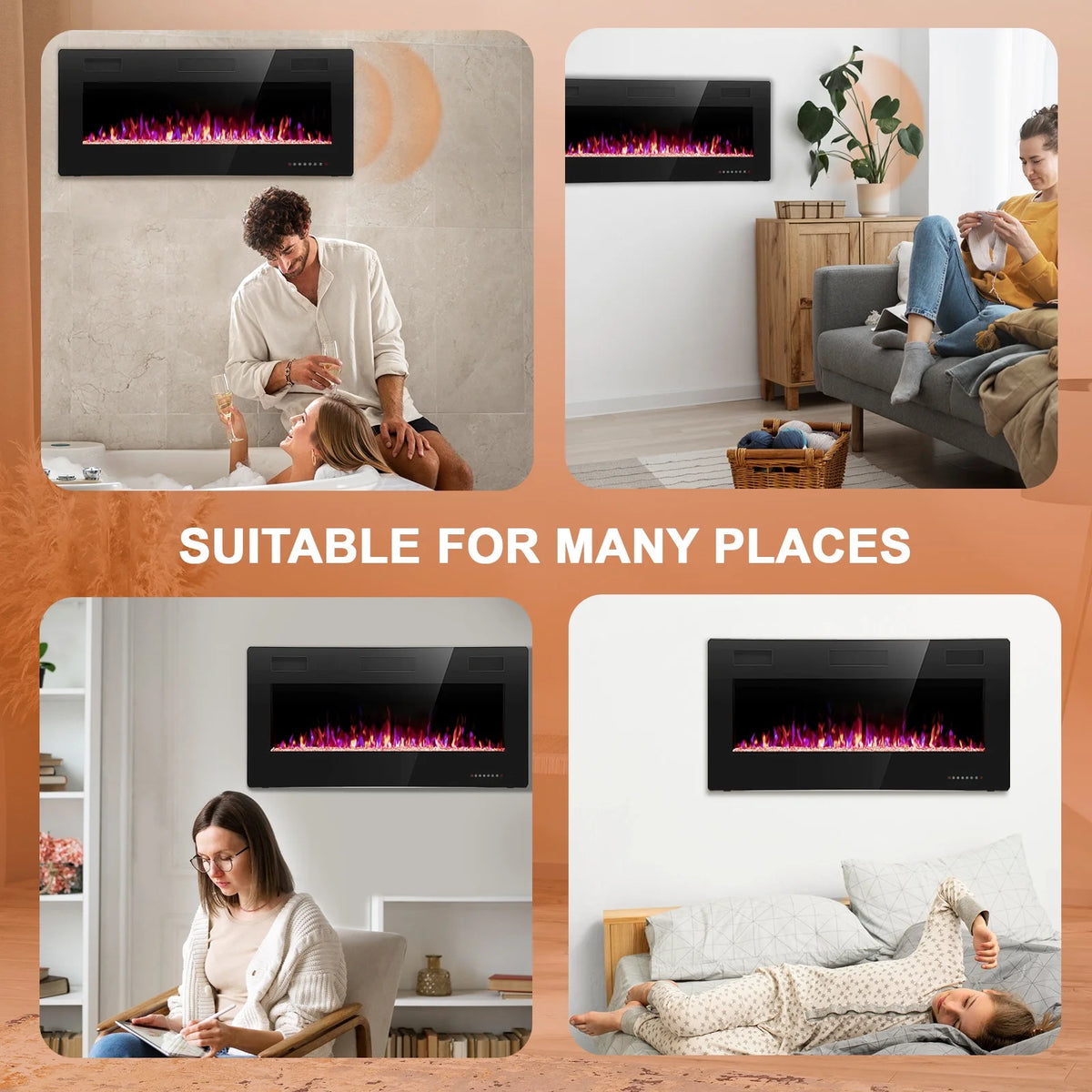 KISSAIR 60 Indoor Electric Fireplace Ultra Thin Fireplace, Wall Mounted Recessed Fireplace with Multiple Colors