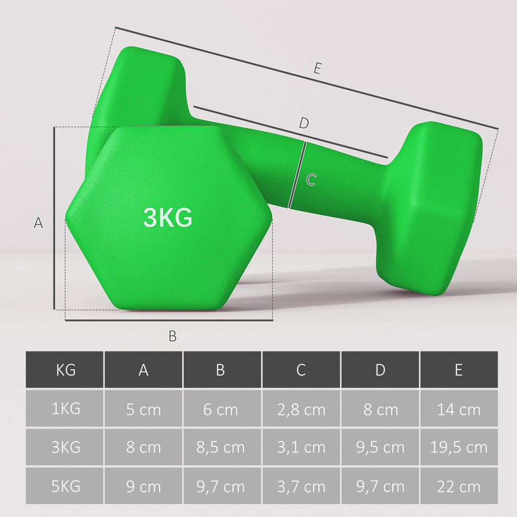 SPORTNOW Hantelset mit Aufbewahrungsgestell, Set mit 6 Hanteln für Fitness-Training, 2 x 1kg, 2 x 3kg, 2 x 5kg