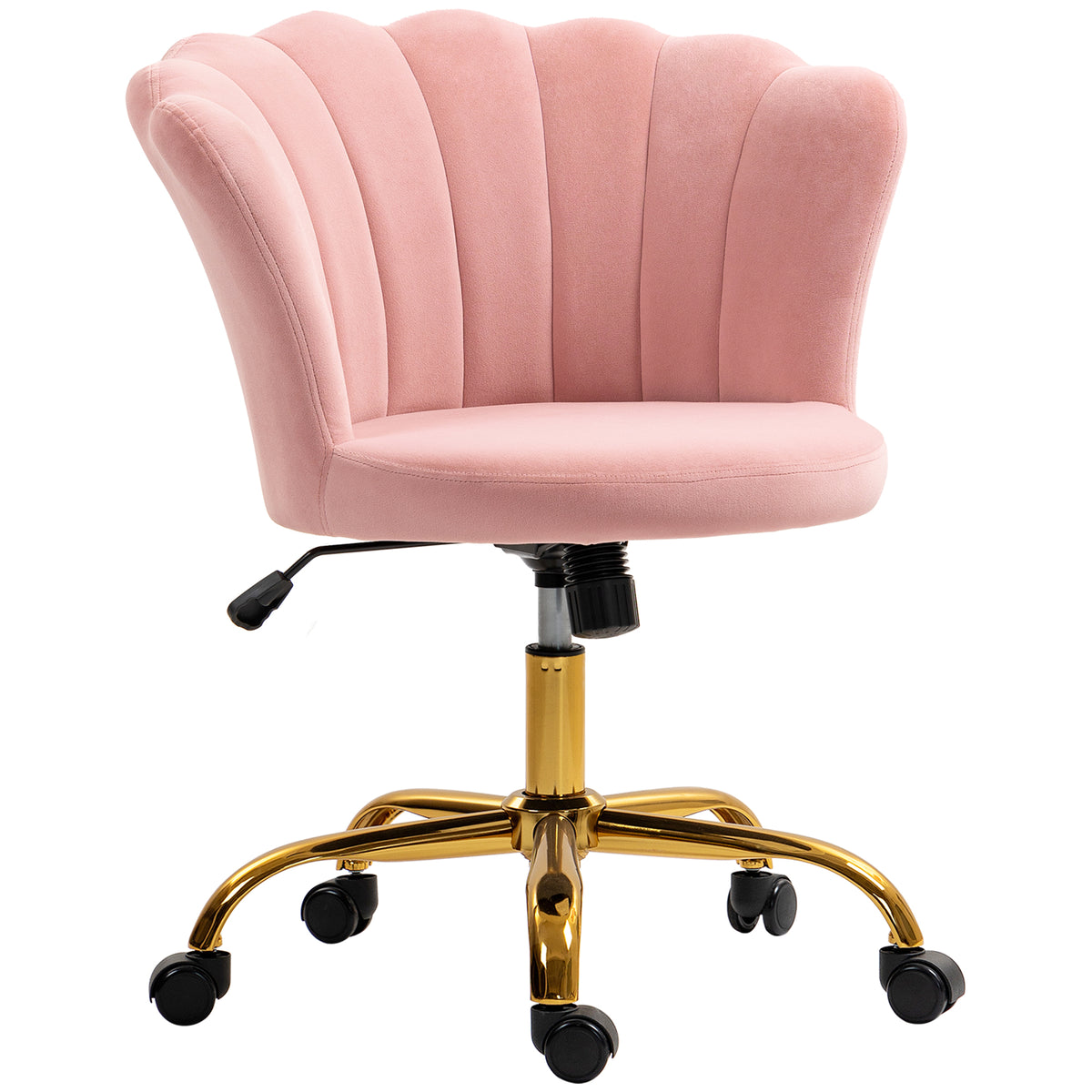 HOMCOM Bürostuhl aus Samt, Friseurstuhl mit Petal-Dossier, höhenverstellbar, 69 x 64 x 80-90 cm, rosa