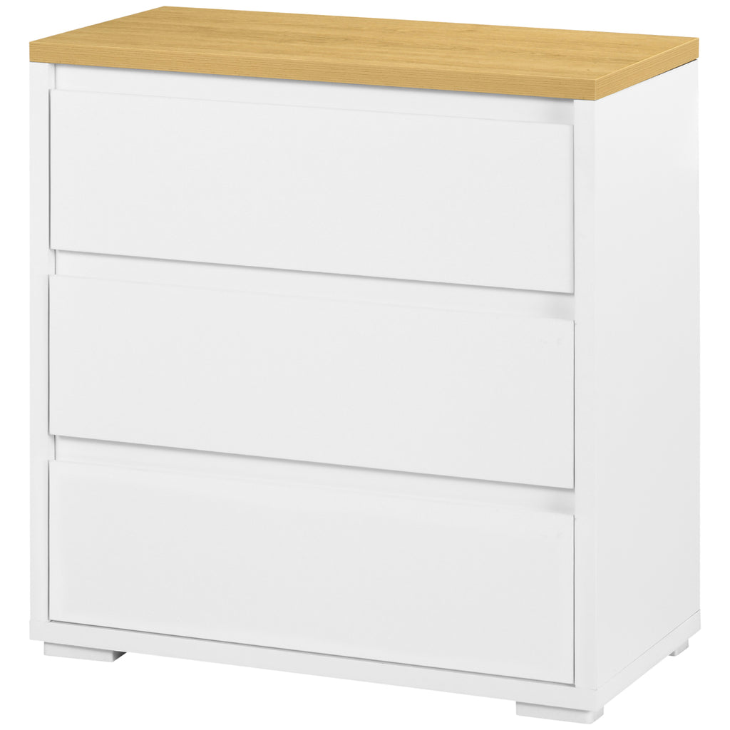 HOMCOM Kommode mit 3 Schubladen aus Spanplatte in Weiß für Schlafzimmer, Büro und Wohnzimmer, 70Lx37x75cm