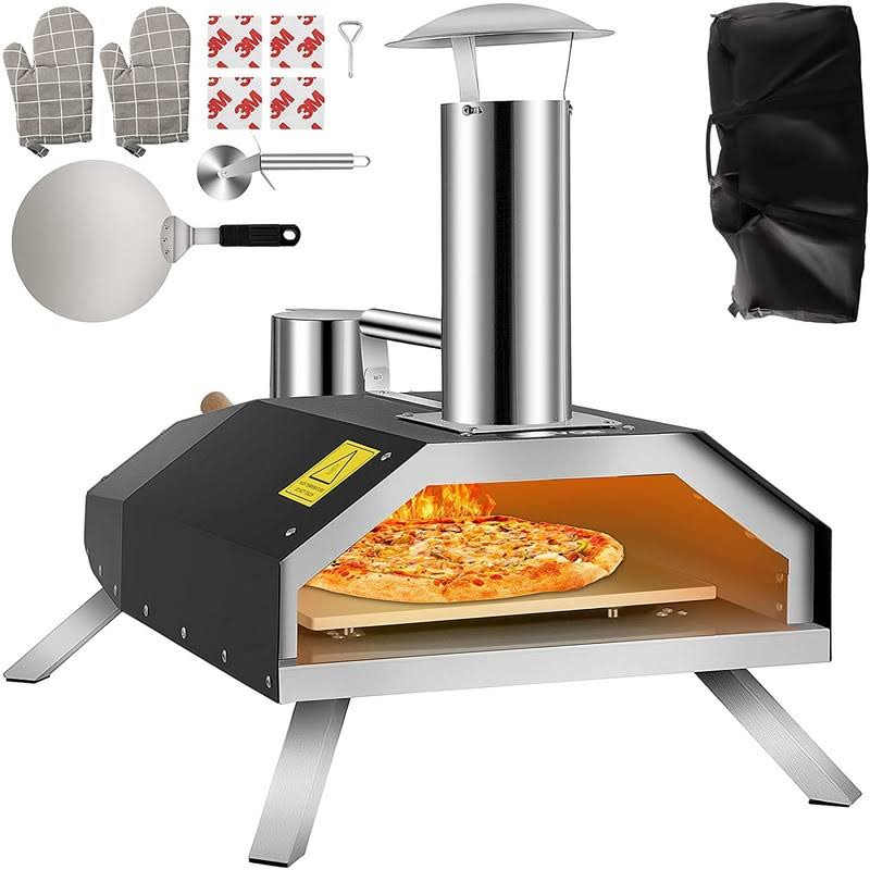 VEVOR Portable Pizza Oven, 12" Pizza Oven, Stainless Steel Pizza Oven Outdoor, Outdoor Pizza Oven w/Foldable Feet Portable Wood Fired Oven w/Complete