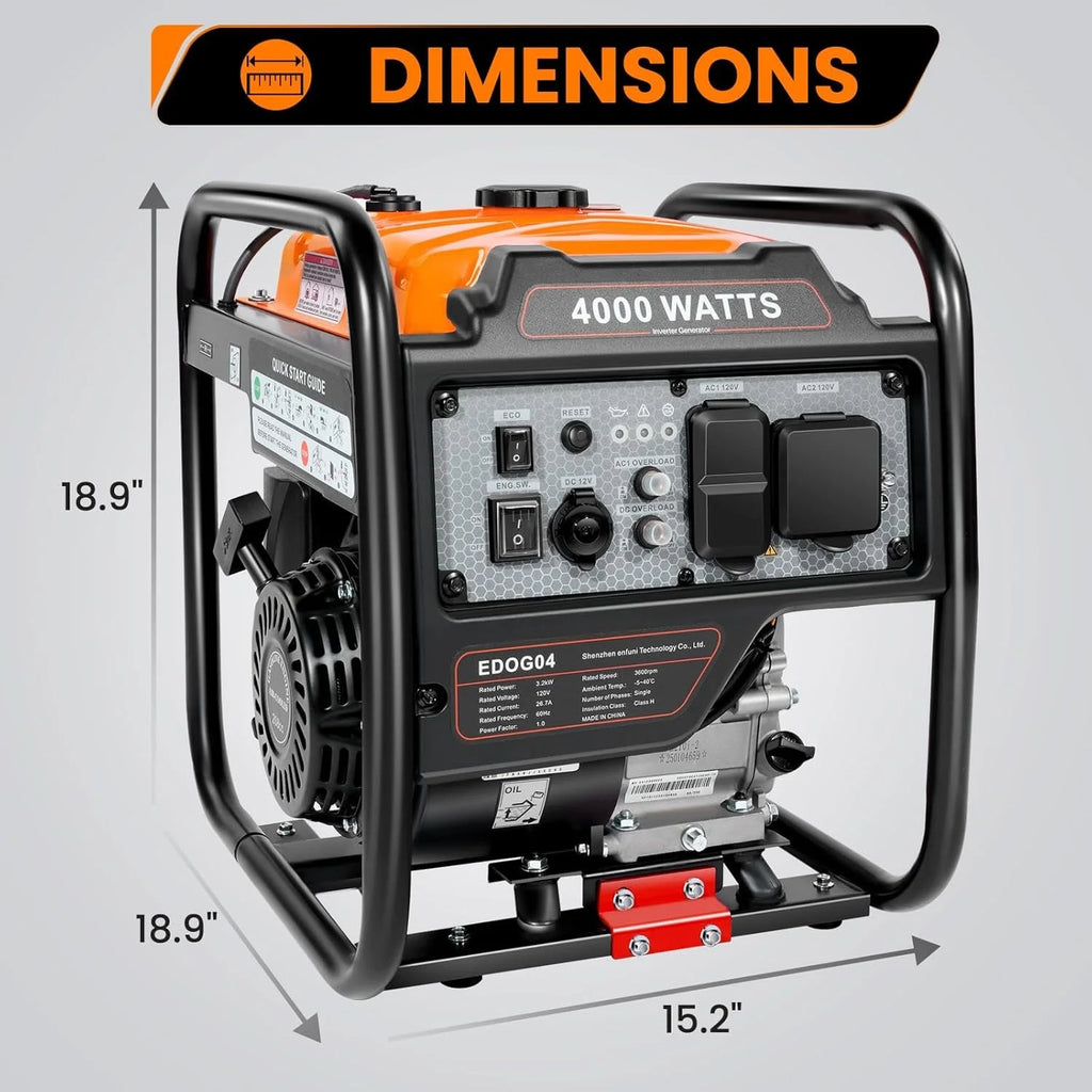 Efurden 4000W Inverter Generator Gas Powered, Portable Gas Generator for Home and Outdoor Use, Leightweight and ECO Mode