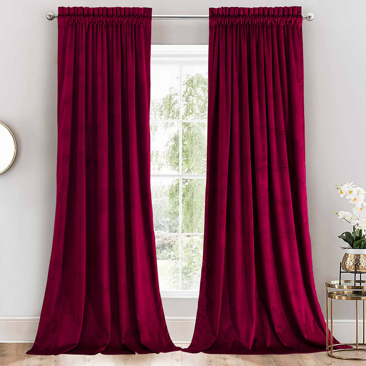 Heavyweight Velvet Curtain Rod Pocket Panels (Set of 2) 63" / Burgundy by Royal Tradition