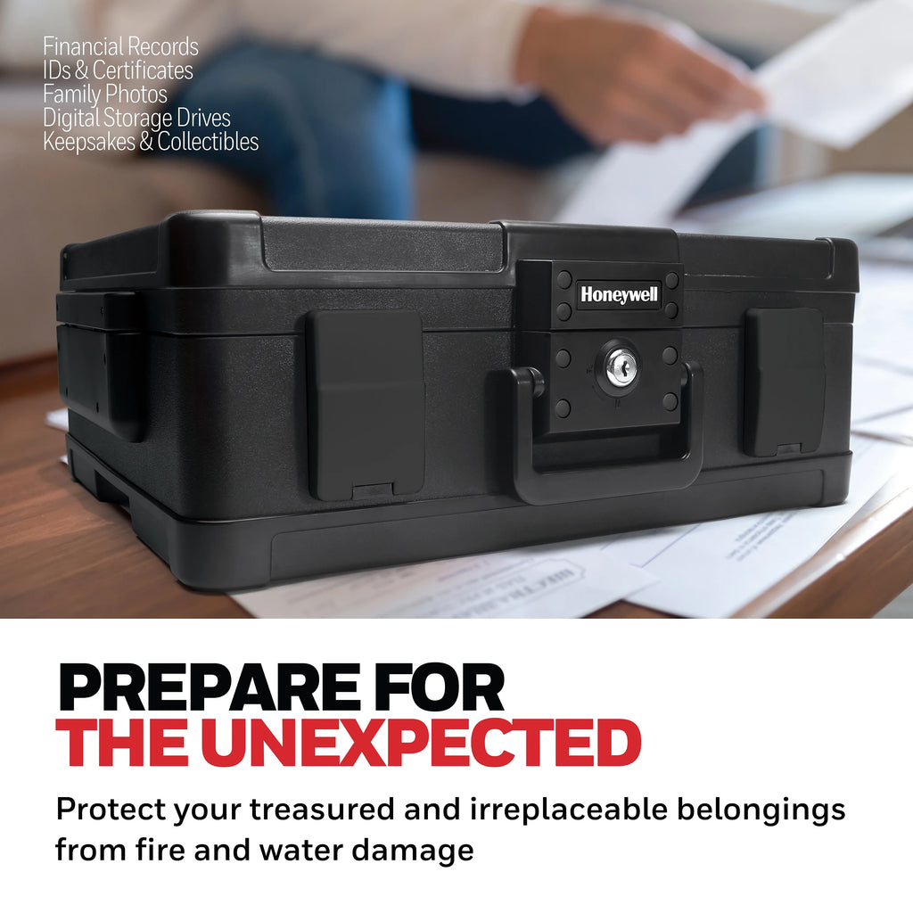 Honeywell Premium Waterproof Fire Resistant Chest Safe, Key Lock, Large 0.39 cu ft, Black