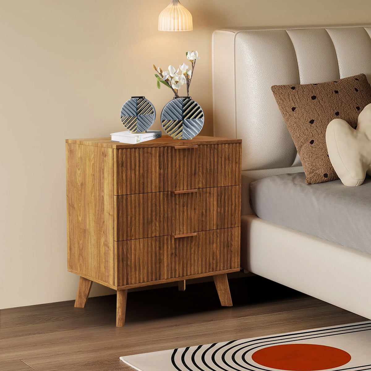 YOCWO Fluted Nightstand for Bedroom Set of 2, Wood Bedside Table Set of 2 with Drawers, Black