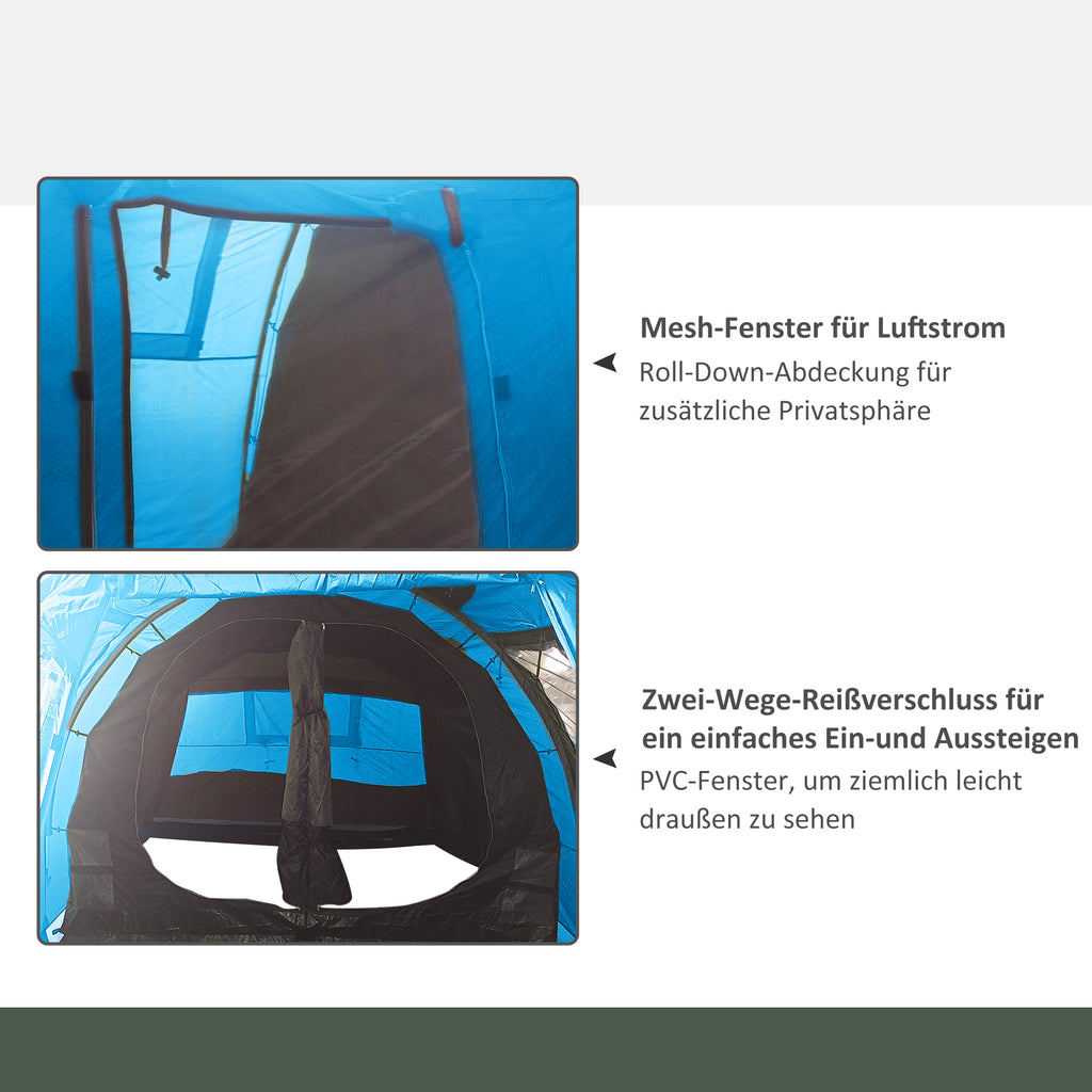 Outsunny Campingzelt Trekkingzelt Zelt, wetterbeständig, 2 Räume,  475 x 264  cm Breite x 172, Blau