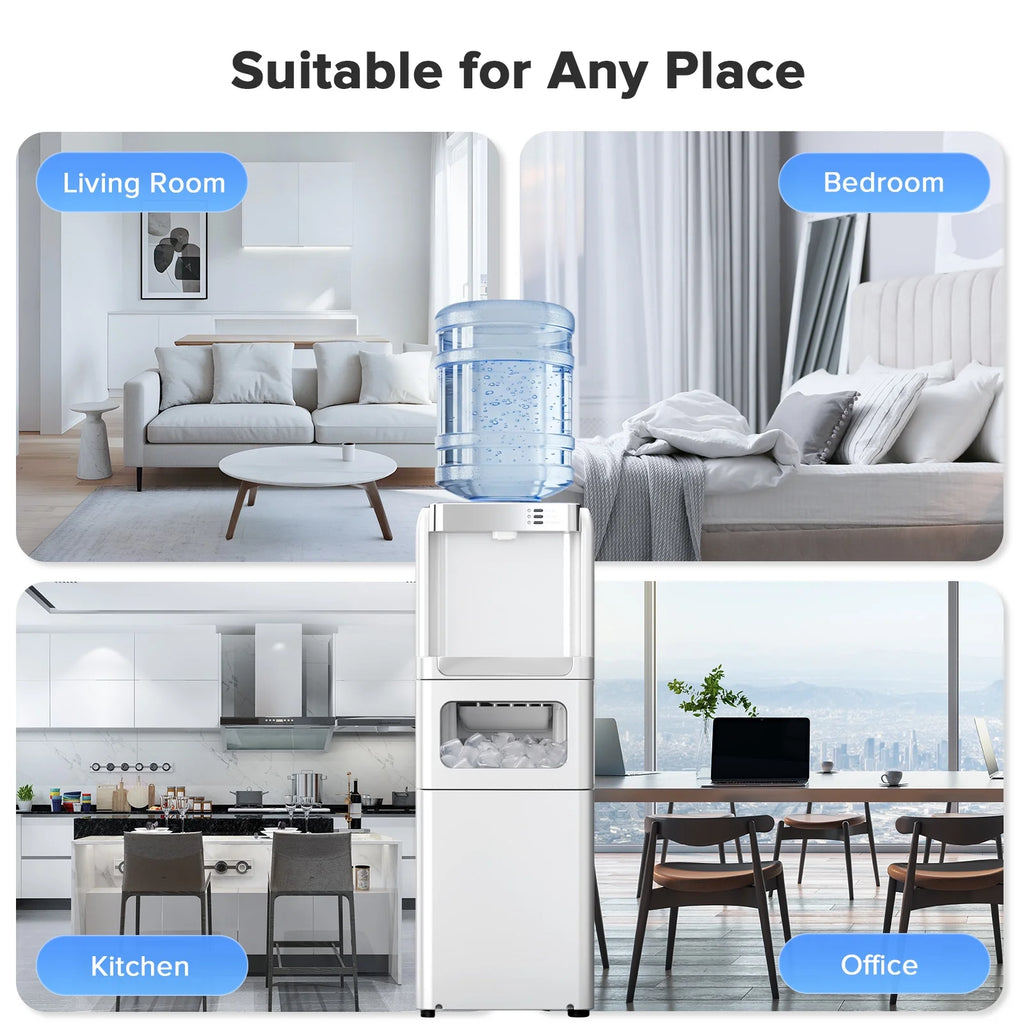 LHRIVER 2 - 5 Gallon Water Dispenser & 6 - Min Ice Maker, 3 - in - 1 Hot/Cold/Ice, Child Lock & Energy - Efficient, for Home/Office, Black
