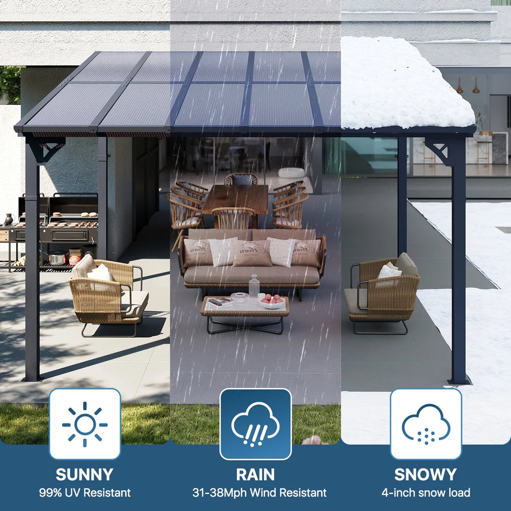 Sumnthink 10'X12' Gazebo for Patio, Gazebo Pergola with Sloped Roof, Large Wall - Mounted Heavy Duty Awnings, for Patio, Deck and Backyard