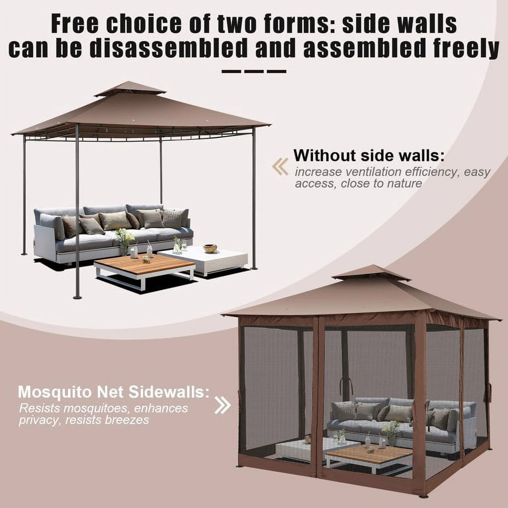 SANOPY 10' x 10' Gazebos for Patios, Gazebo Canopy with 4 Mosquito Netting, Rainproof & Sunscreen Shelter Tent with Double Eaves for Garden Backyard and Deck