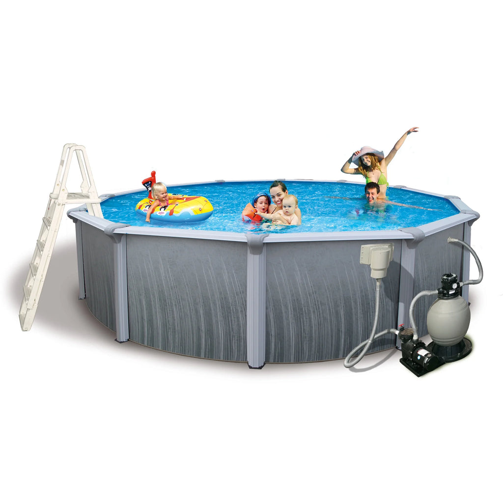 Blue Wave Martinique 15 - Ft Round 52 - in Deep 7 - in Top Rail Metal Wall Swimming Pool Package