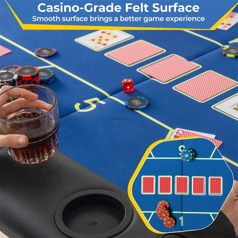72" Foldable Poker Table for 8 Players with 8 Cup Holders & Casino-Grade Felt, Portable Oval Texas Holdem Card Table for Blackjack, No Assembly