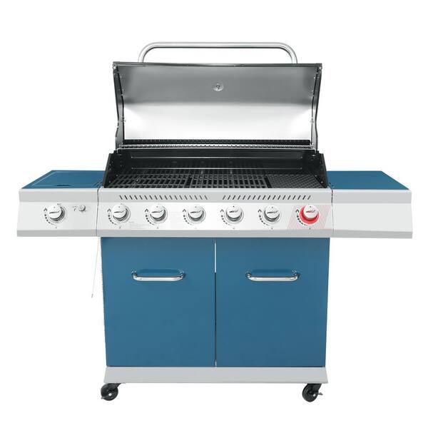 6-Burner Propane Gas Grill in Blue with Sear Burner and Side Burner