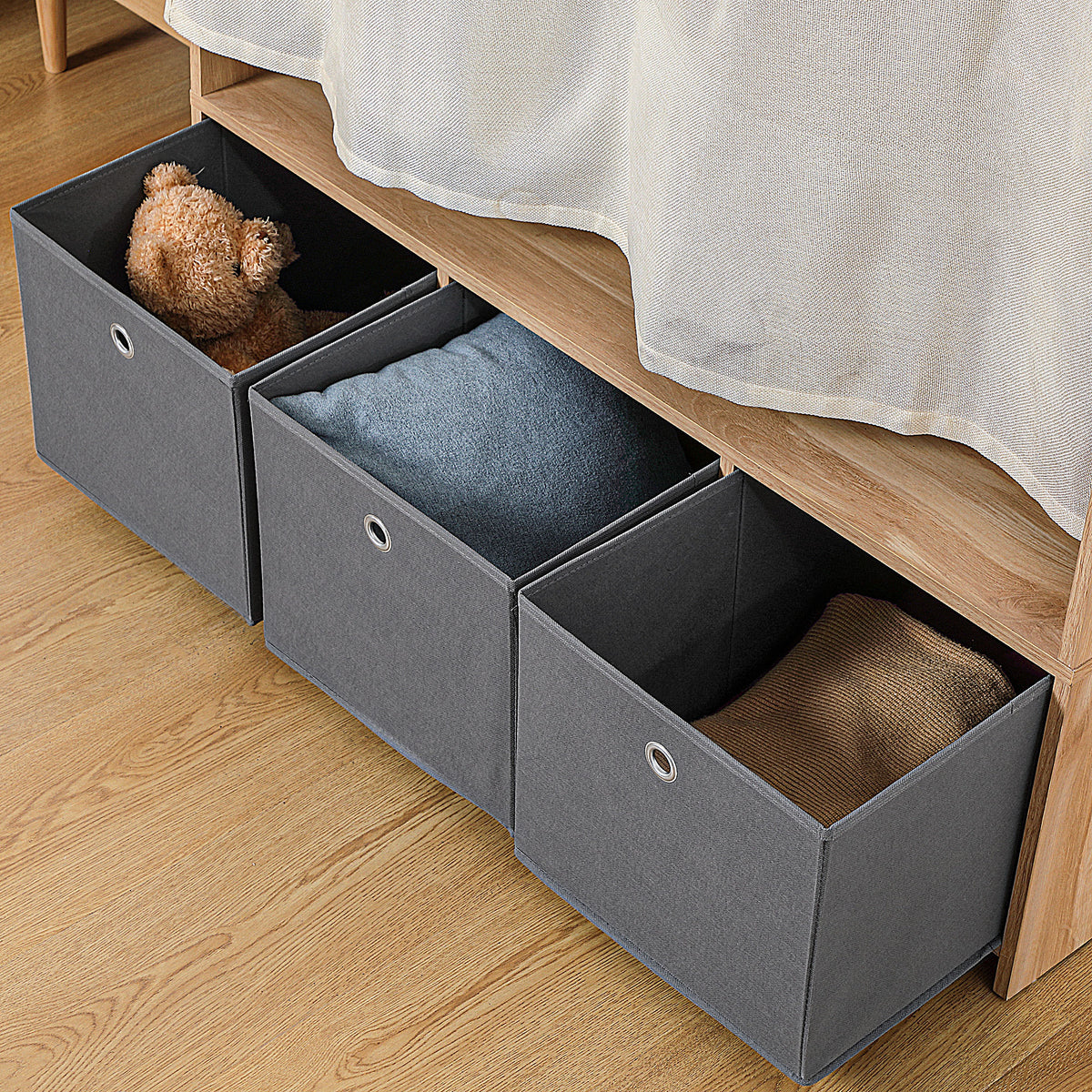 HOMCOM Kleiderschrank Kleiderschrank mit Stange Gardinen 3 herausnehmbare Stoffschubladen 105 x 48 x 160 cm Natur