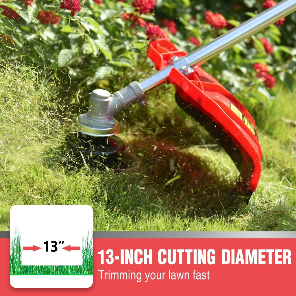Powersmart 4 - Cycle 31cc 15 lb Straight Shaft Gas String Trimmer Weed Wacker and Brush Cutter for Lawns and Grass
