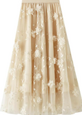 Womens Floral Midi Skirt High Waisted A Line Cute Layered Fairy Mesh Tulle Pleated Skirt