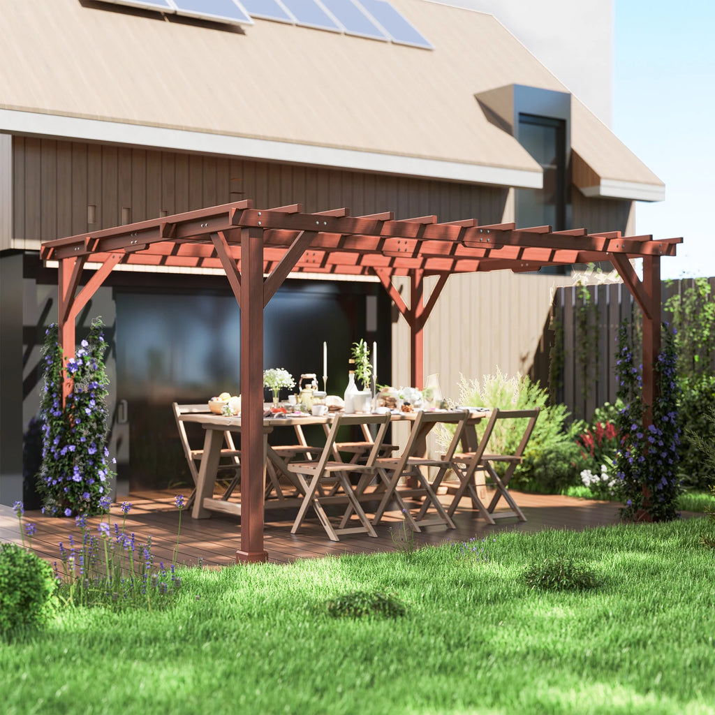 Outsunny 11' x 12.5' Outdoor Wood Pergola with Grape Trellis for Patio, Deck, Backyard, Lawn, Brown