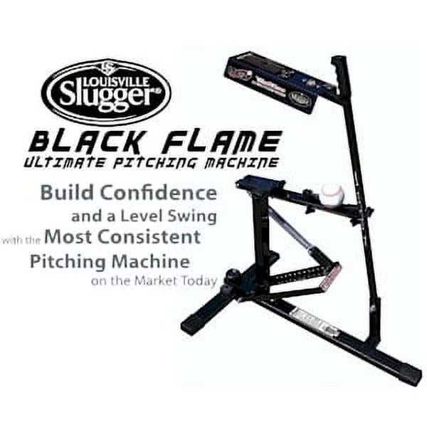 Louisville Slugger Black Flame Ultimate Pitching Machine for Baseball & Softball - Manual, Portable, Throws up to 50 MPH, Youth & Adult Training