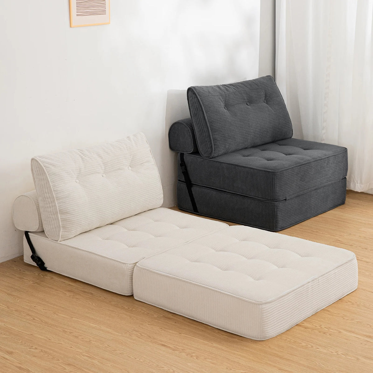 Hommpa Folding Sofa Bed Foldable Couch Bed Convertible Futon Chair with High Density Foam Filling with Pillow for Adult, Comfort Chair Bed for Living Room Bedroom, Gray, Single